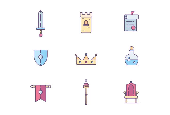 Royaume, médiéval et icônes de fantaisie vecteur