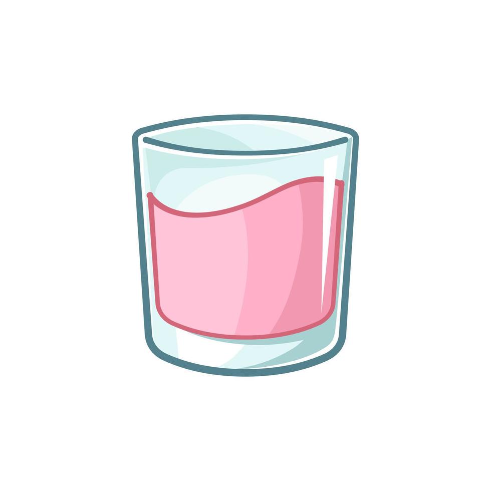 petit verre d'illustration vectorielle de lait aux fraises. boisson à saveur de fraise mignon élément clipart plat simple. vecteur