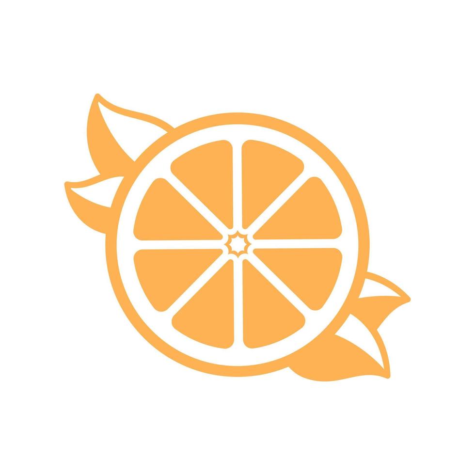 demi-tranche d'agrumes orange avec silhouette de feuilles. icône plate simple logo clip art vector design