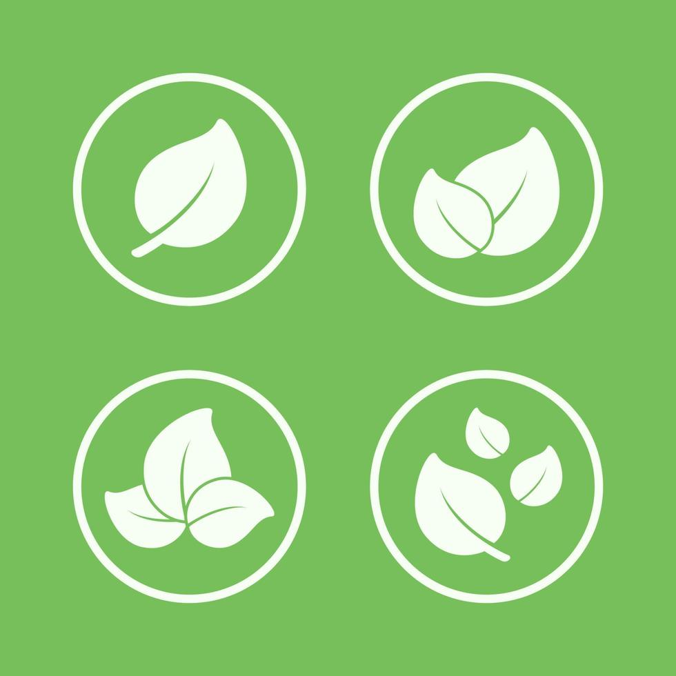 la nature verte laisse la silhouette dans un jeu d'icônes de logo de cercle. conception d'art clip minimaliste moderne et plat simple. signe ou symbole pour les plantes, produits écologiques, menu végétarien, entreprise biologique, etc. vecteur