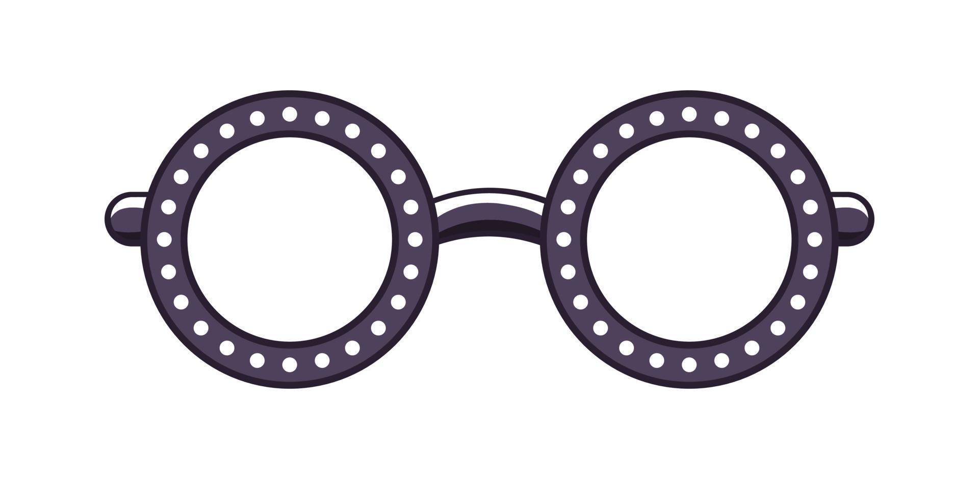 monture de lunettes transparente ronde noire avec clipart à motif de points blancs. lunettes de fête funky illustration vectorielle de dessin animé de lunettes. vecteur