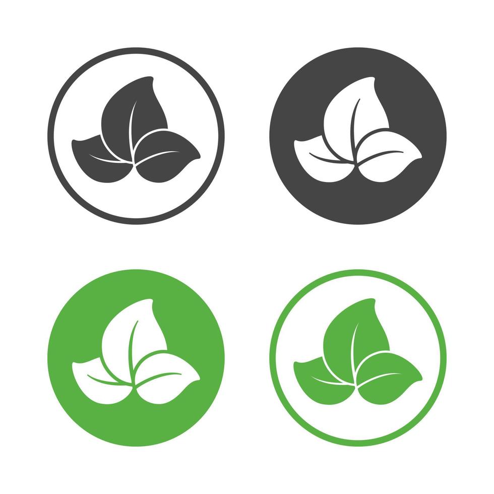 trois feuilles dans un ensemble de signes de vecteur de cercle. conception d'art clip coloré, silhouette et contour. icône, logo d'entreprise ou d'entreprise, symbole de la nature, de la santé, des produits biologiques végétariens, respectueux de l'environnement, etc.