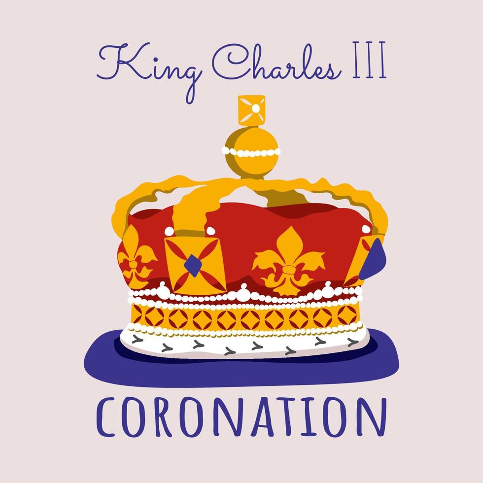 texte du couronnement du roi charles iii. couronne d'Edward. le prince charles de galles devient roi d'angleterre illustration vectorielle vecteur