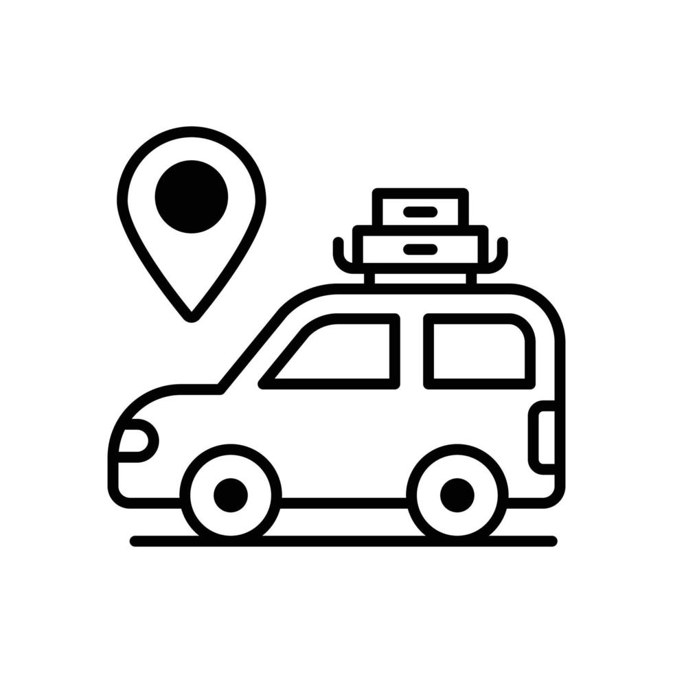 icône de contour de vecteur de voiture de voyage avec illustration de style d'arrière-plan. fichier eps 10 de symbole de camping et de plein air.