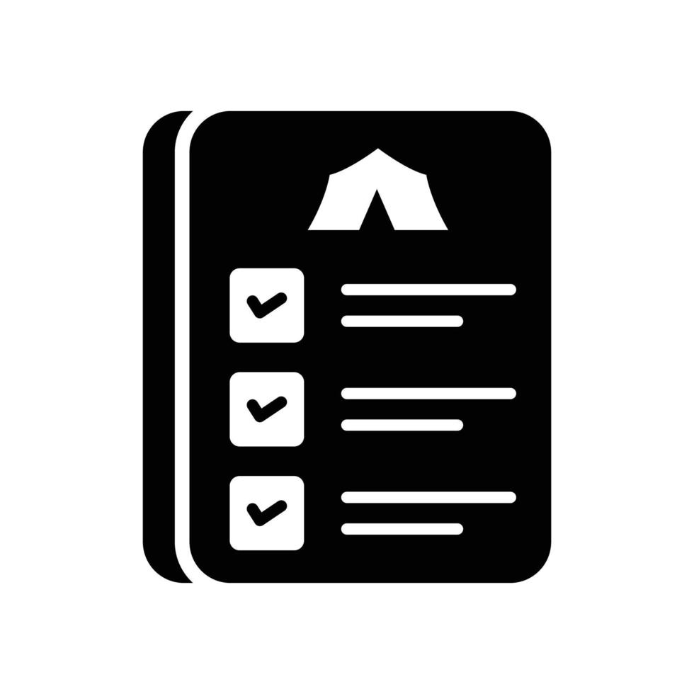 icône solide de vecteur de liste de contrôle avec illustration de style d'arrière-plan. fichier eps 10 de symbole de camping et de plein air