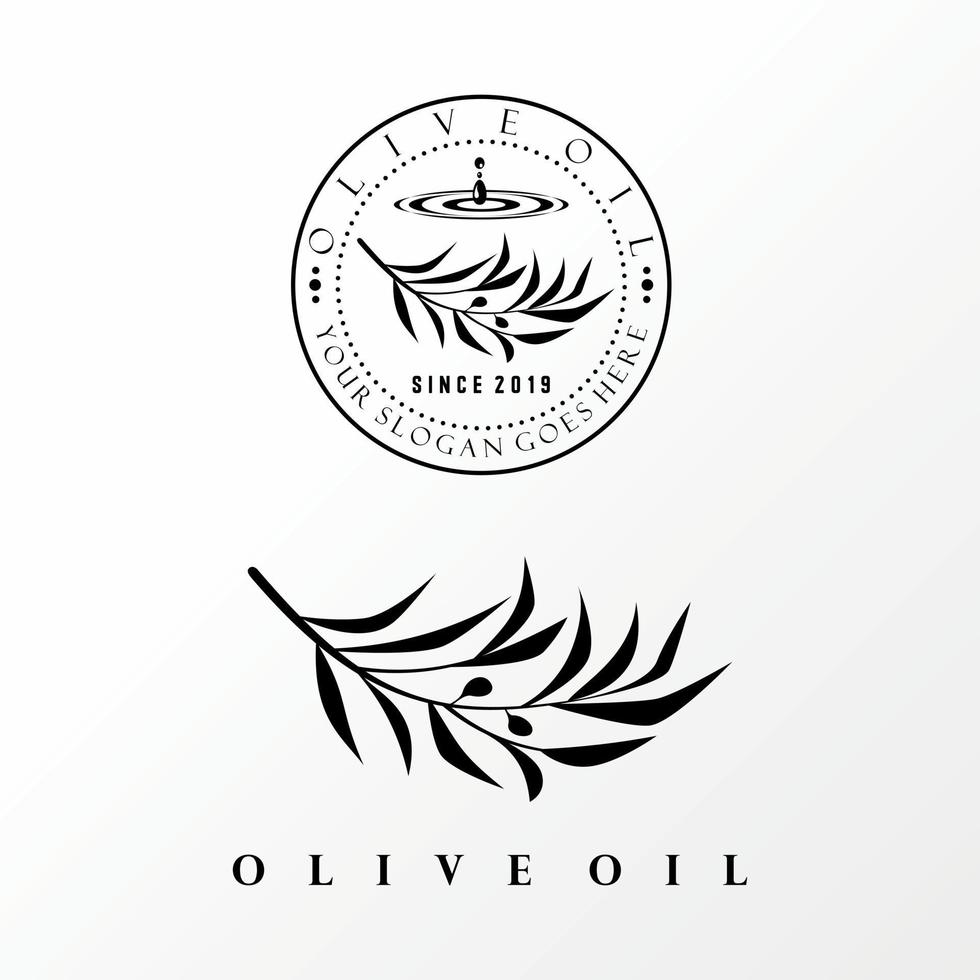 huile d'olive simple et unique, feuille oe feuilles et goutte d'eau image graphique icône logo design concept abstrait vecteur stock. peut être utilisé comme symbole relatif à la nature ou à la plante.