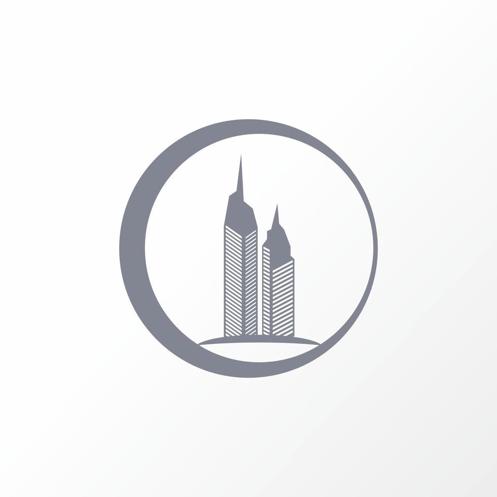 gratte-ciel ou double bâtiment tour image graphique icône logo design concept abstrait vecteur stock. peut être utilisé comme symbole lié à la propriété ou à la maison.
