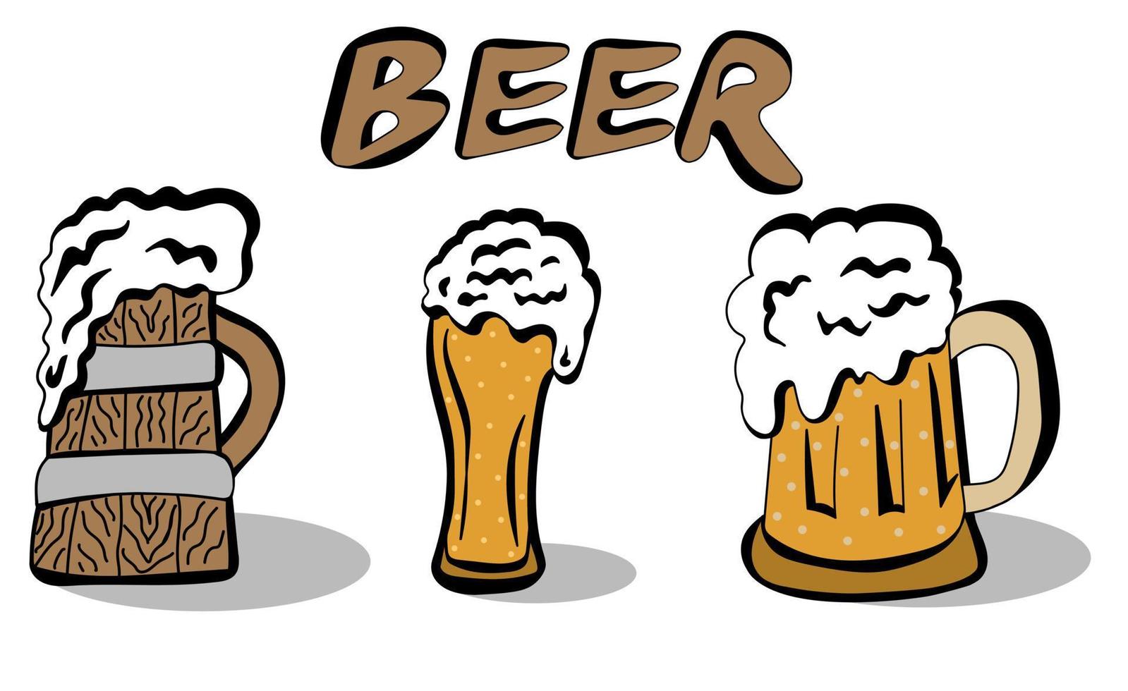 verres à bière dessinés à la main dans un style doodle. conception de bière artisanale et illustration vectorielle minimale de chope de bière. fête de la bière. illustration de restaurant vecteur