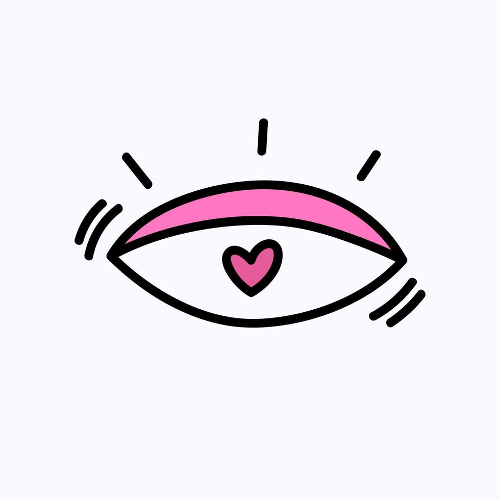 oeil avec coeur illustration de la saint-valentin doodle dessiné à la main. amour et icône mignonne romantique. élément unique vecteur