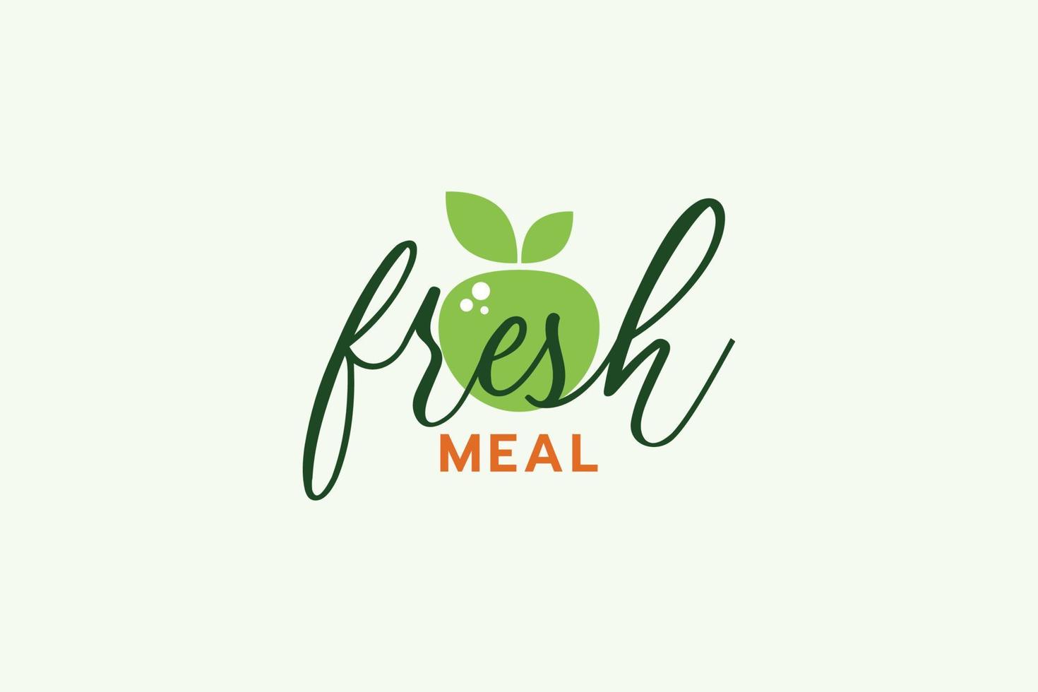 logo de repas frais bio avec une combinaison de fruits frais et de style de lettrage à la main vecteur