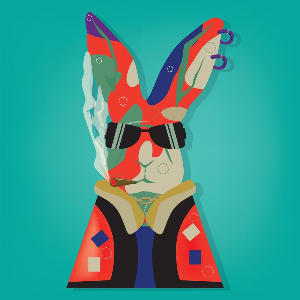 fumer lapin caractère illustration vectorielle. vecteur