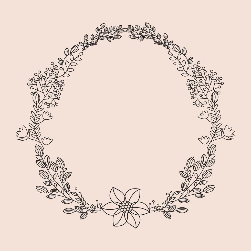 modèle de conception de logo vectoriel et concept de monogramme dans un style linéaire branché - cadre floral - emblème pour l'industrie de la mode, de la beauté et de la bijouterie