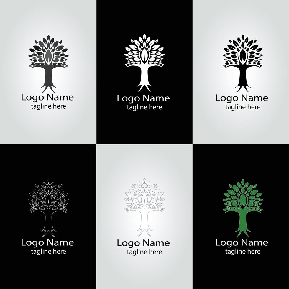 ensemble de modèles de logo d'arbre graphiques vectoriels de conception de logo d'art vecteur