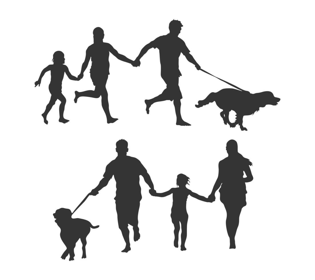 famille avec des silhouettes de chien vecteur