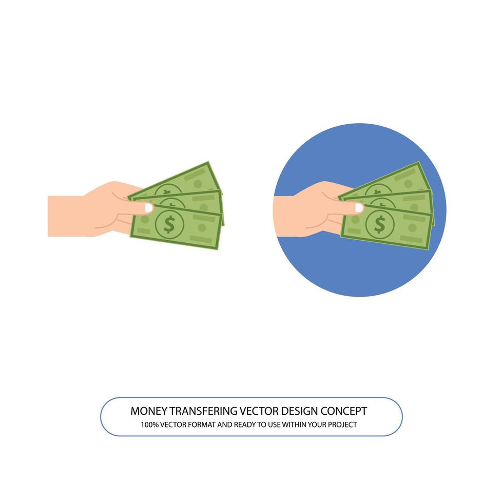 conception de vecteur de concept de transfert d'argent, finances, investissement, économie, affaires, icônes de trésorerie avec la main