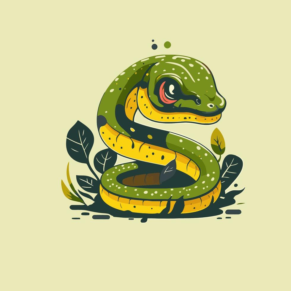 insigne de mascotte de logo de personnage rampant de serpent vert en style cartoon vecteur