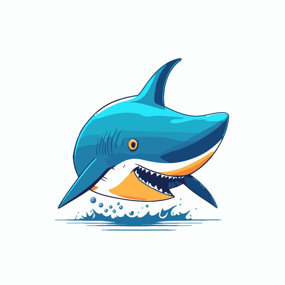 requin bleu en colère logo personnage mascotte icône style de vecteur de dessin animé drôle