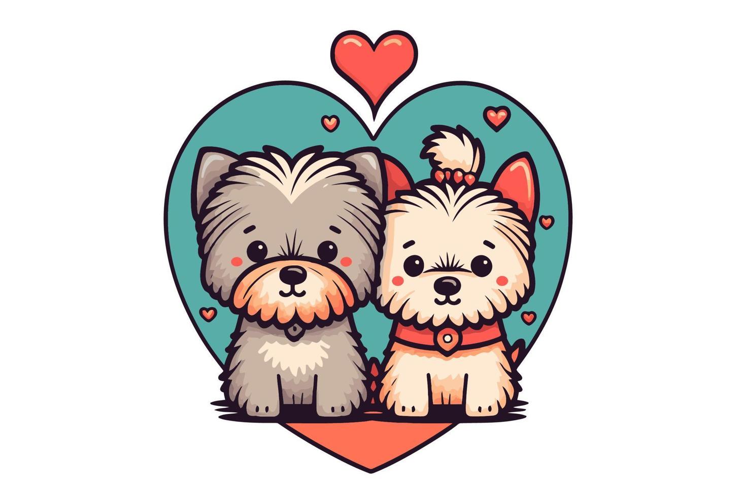 mignon couple chiens amoureux animal saint valentin carte invitation fond vecteur