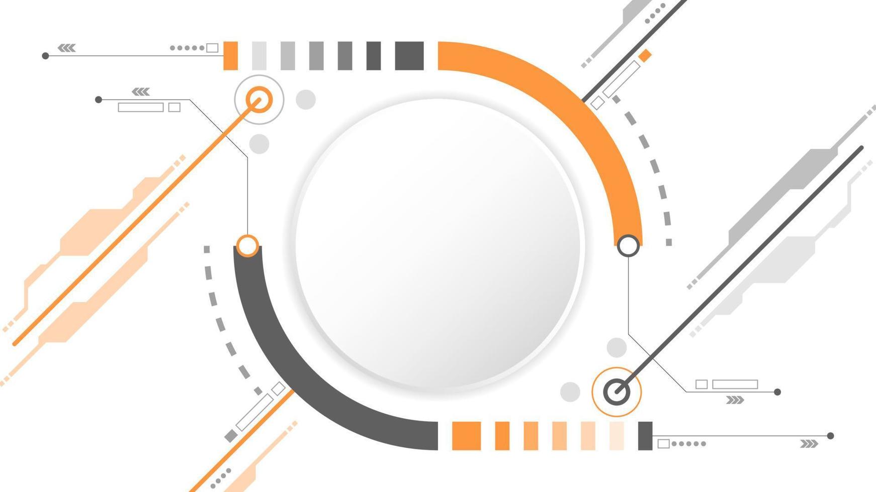 abstrait de fond de technologie de cercle gris blanc. technologie avec ligne couleur numérique gris, orange, point, hi-tech, vecteur. cercle technologique pour bannière web, arrière-plan, papier peint, structure, objet. vecteur