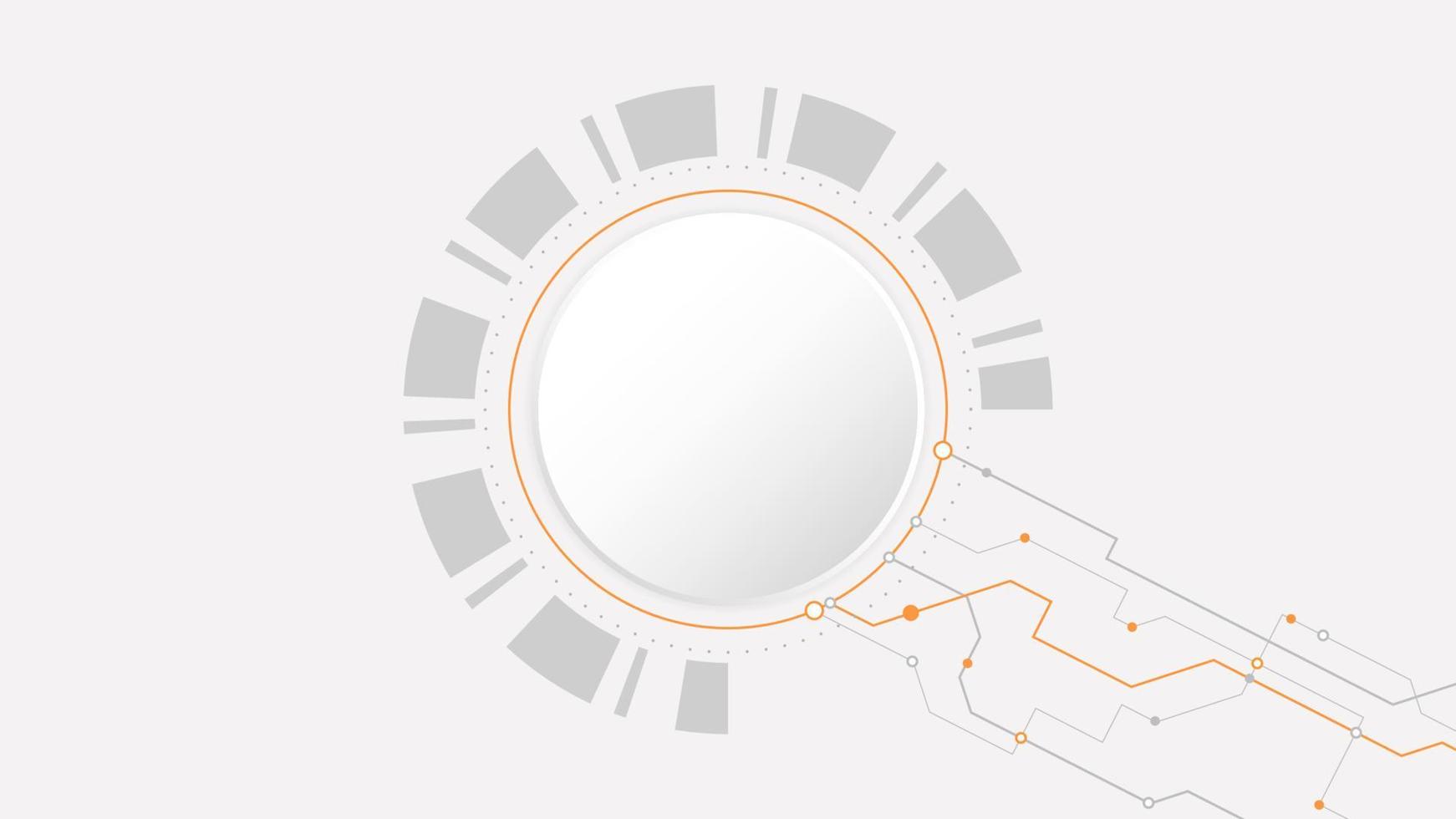 abstrait de fond de technologie de cercle gris blanc. technologie avec ligne couleur numérique gris, orange, point, hi-tech, vecteur. cercle technologique pour bannière web, arrière-plan, papier peint, structure, objet. vecteur