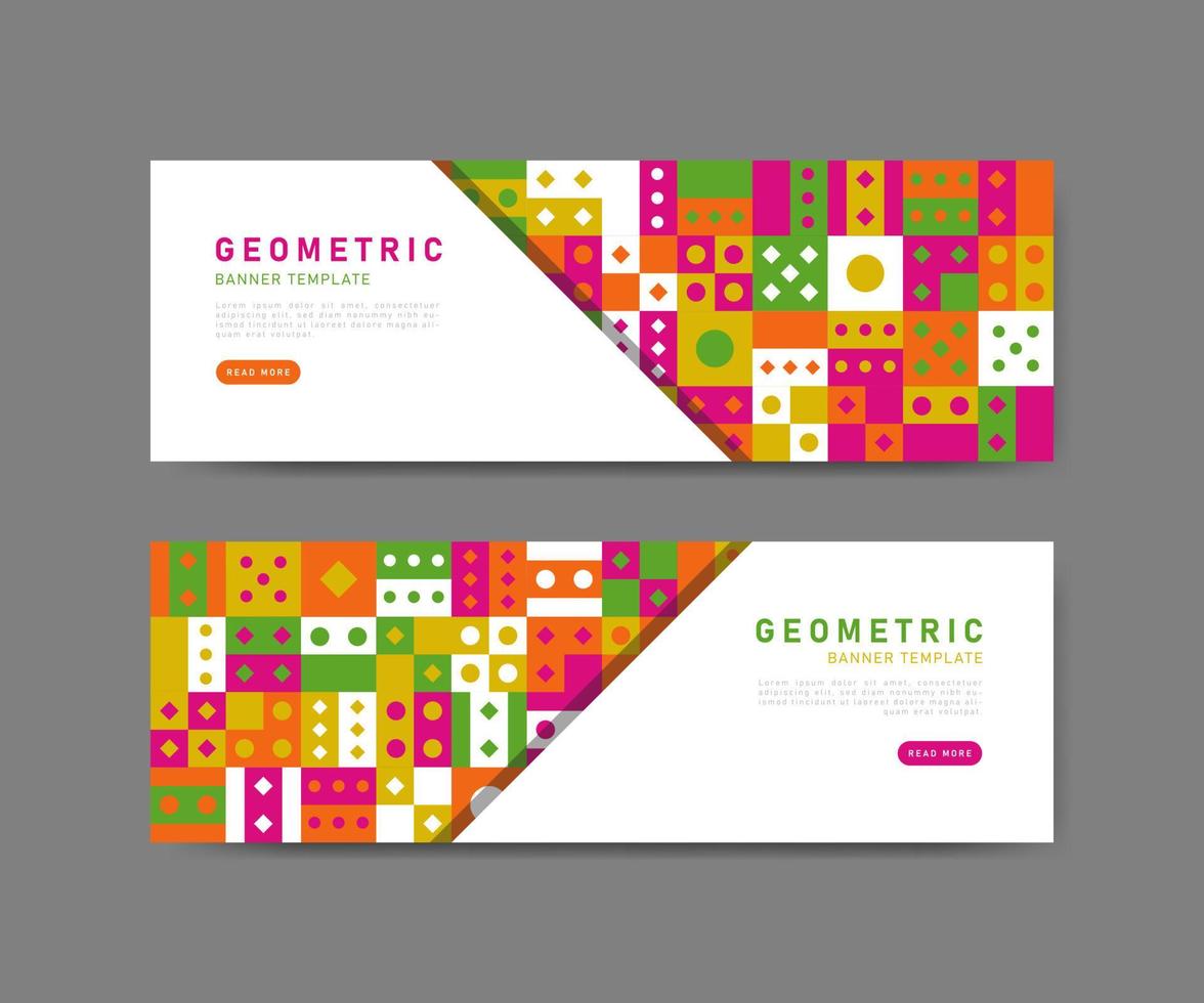 modèle de bannières horizontales en mosaïque plate colorée vecteur