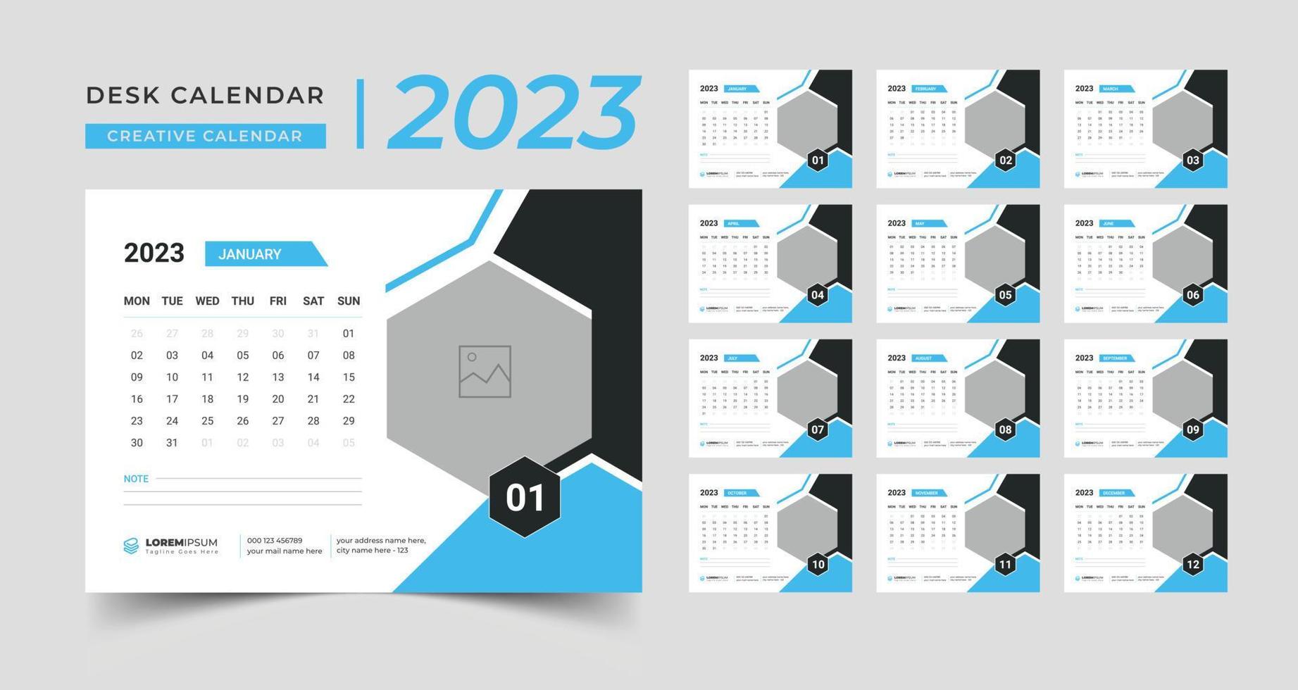 calendrier professionnel 2023, calendrier abstrait du nouvel an 2023, calendrier de table 2023 vecteur