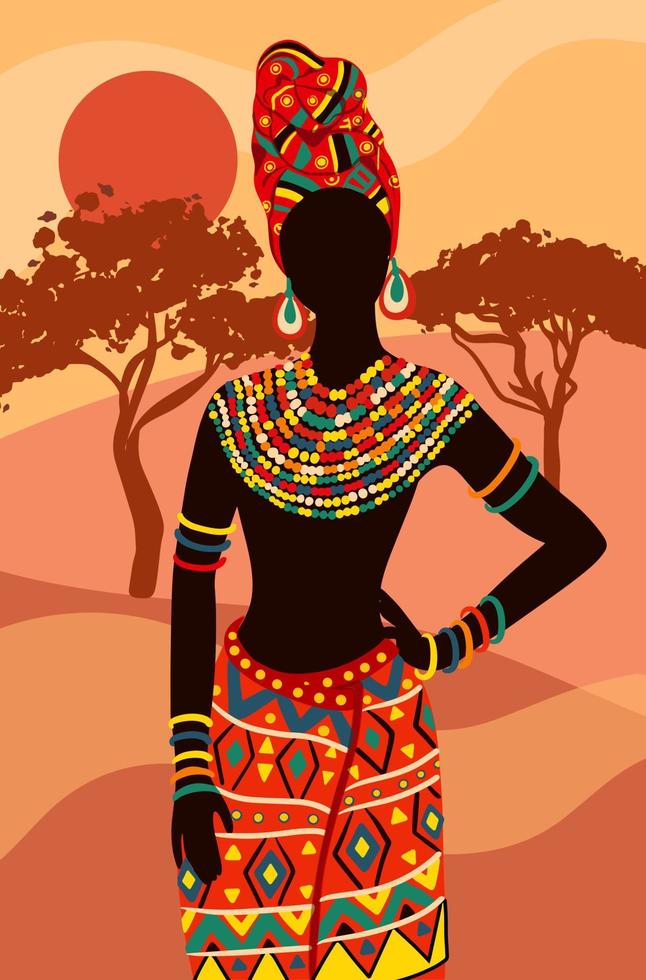 belle femme africaine ethnique dessin vecteur