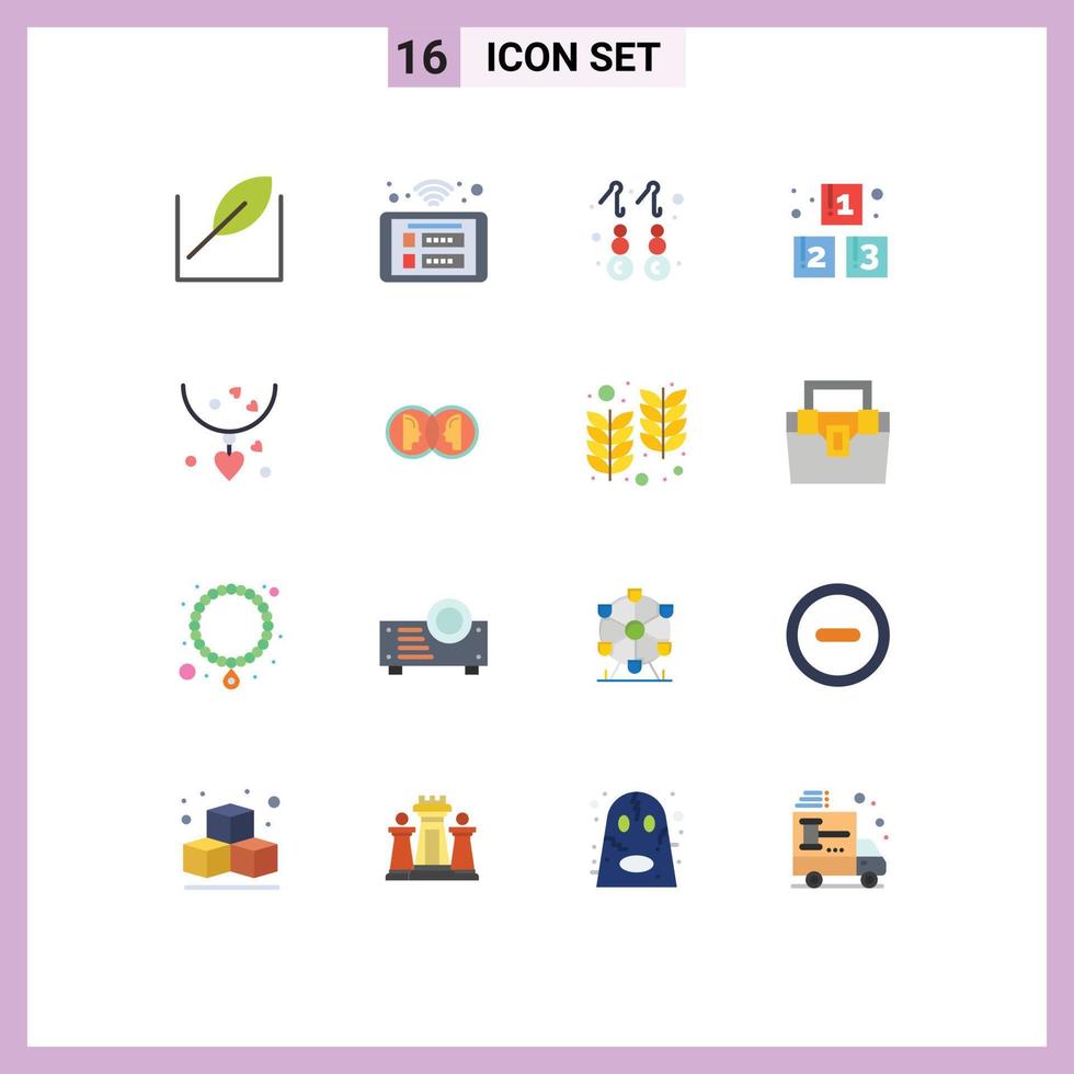 pack de lignes vectorielles modifiables de 16 couleurs plates simples de cadeau école boucle d'oreille préscolaire abc pack modifiable d'éléments de conception de vecteur créatif