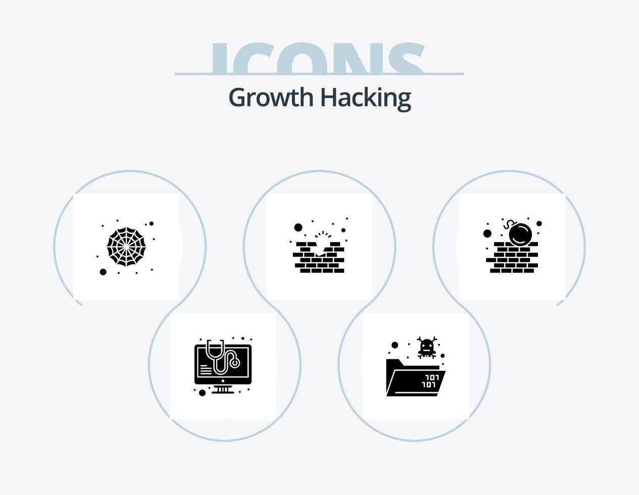 pack d'icônes de glyphe de piratage 5 conception d'icônes. Sécurité. attentat à la bombe. logiciels malveillants. mur. construction vecteur