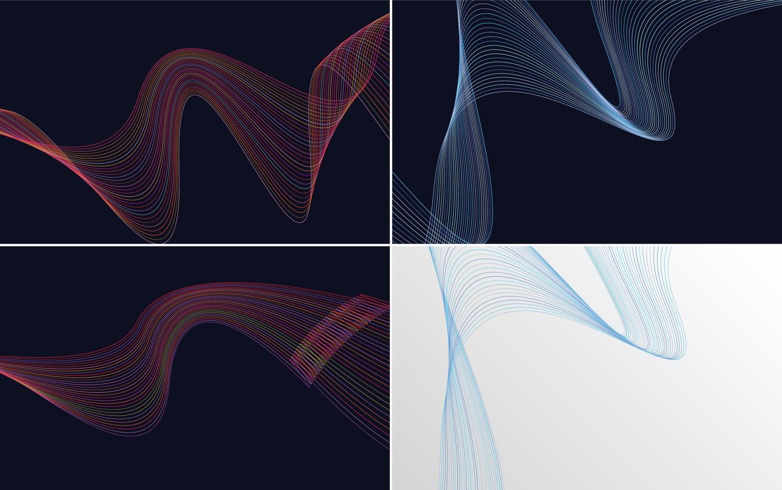 ensemble de 4 lignes abstraites de fond de motif de vague géométrique vecteur