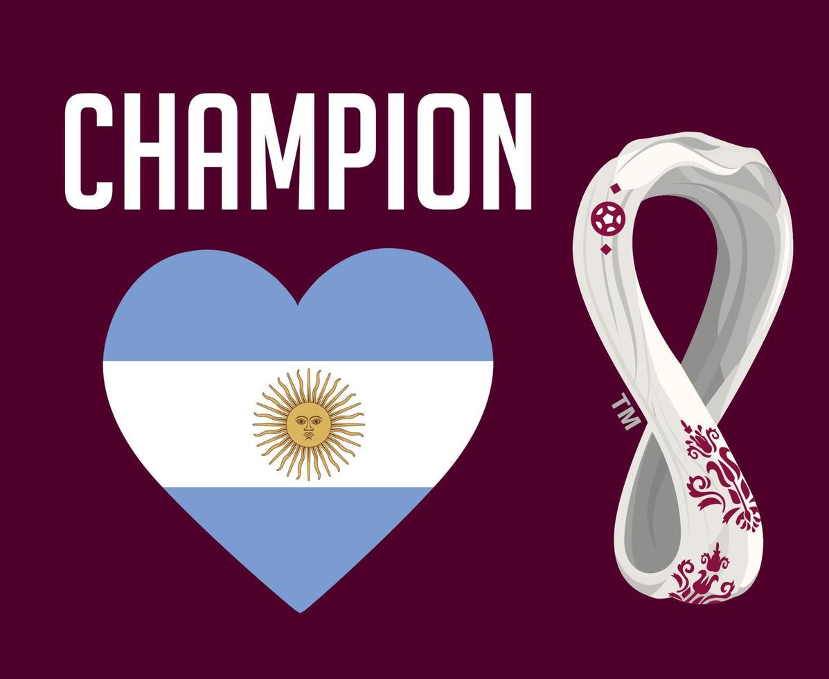 argentine drapeau coeur champion avec coupe du monde 2022 logo final football symbole conception amérique latine vecteur pays d'amérique latine équipes de football illustration