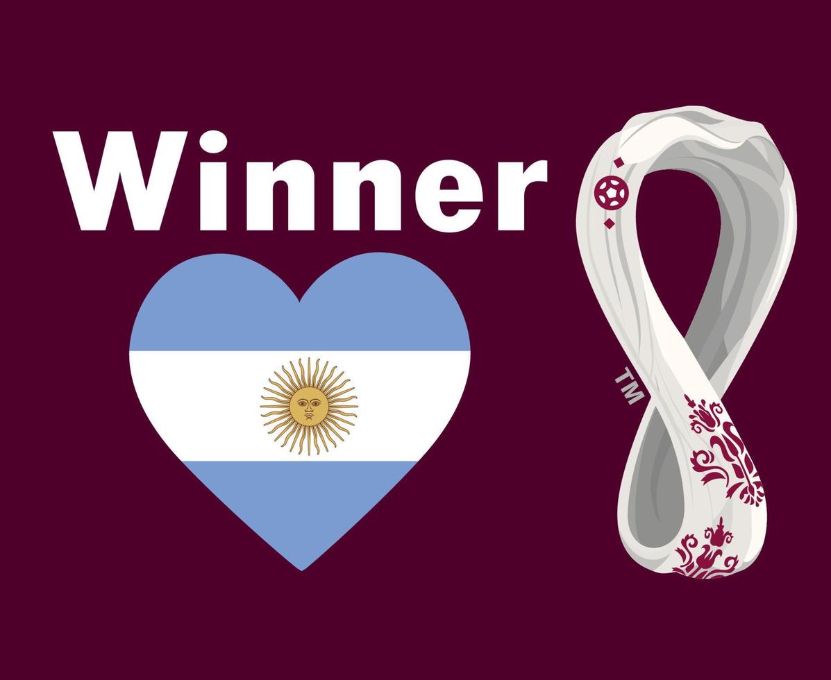 argentine drapeau coeur vainqueur avec coupe du monde 2022 logo final football symbole conception amérique latine vecteur pays d'amérique latine équipes de football illustration