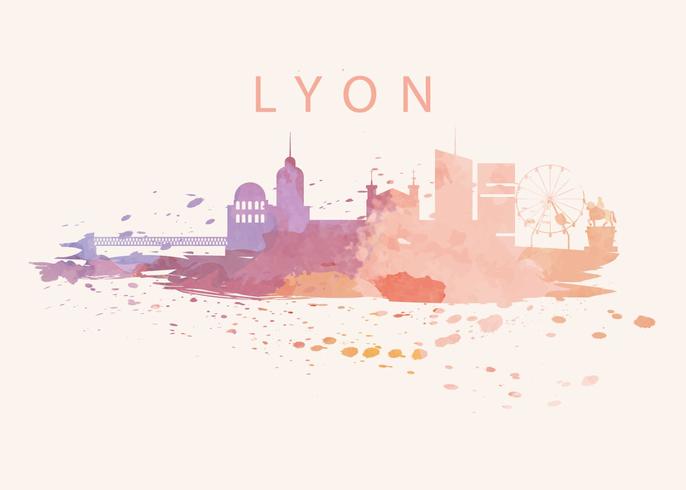 Ville de Lyon d'aquarelle vecteur