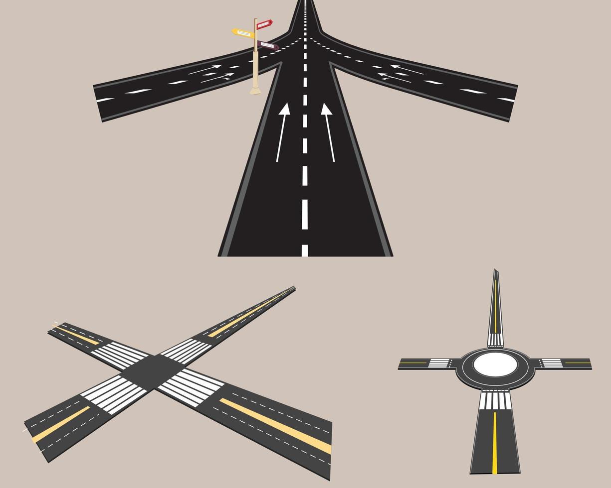 traverser la route, ensemble d'objets solides pour la carte de voyage sur autoroute, éléments vectoriels isométriques de route et d'autoroute pour la création de plan de ville vecteur