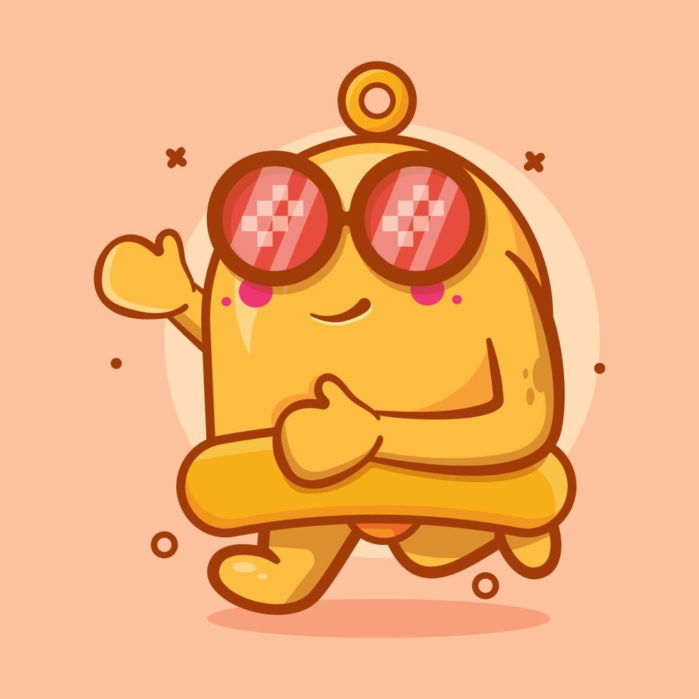 mascotte de personnage de cloche jaune mignon exécutant un dessin animé isolé dans un style plat vecteur