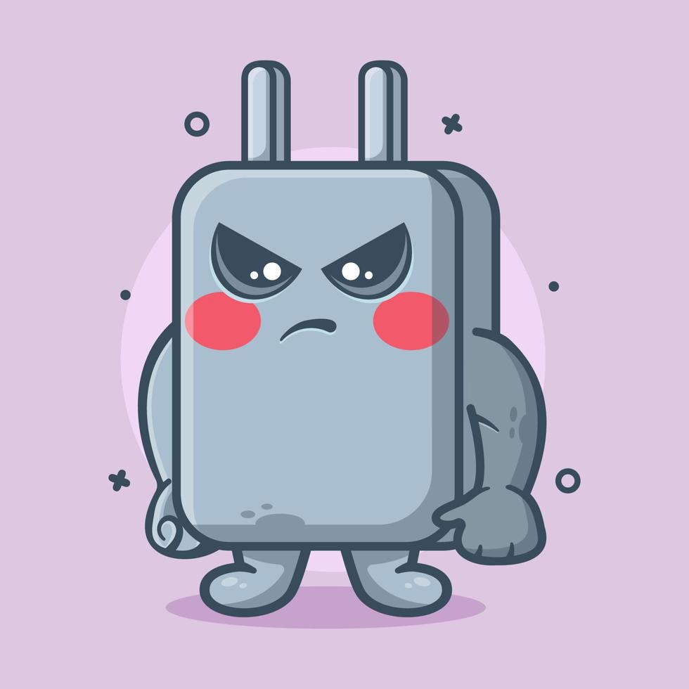 mascotte de personnage de chargeur de smartphone sérieux avec expression de colère dessin animé isolé dans un style plat vecteur