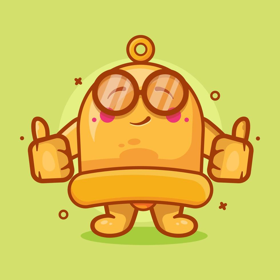 mascotte de personnage de cloche jaune intelligente avec le pouce vers le haut geste de la main dessin animé isolé dans un style plat vecteur
