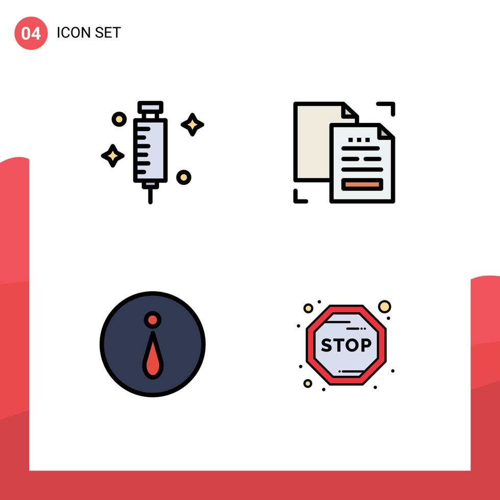 ensemble de 4 symboles d'icônes d'interface utilisateur modernes signes pour les informations de données de seringue de cercle de médecin éléments de conception vectoriels modifiables vecteur