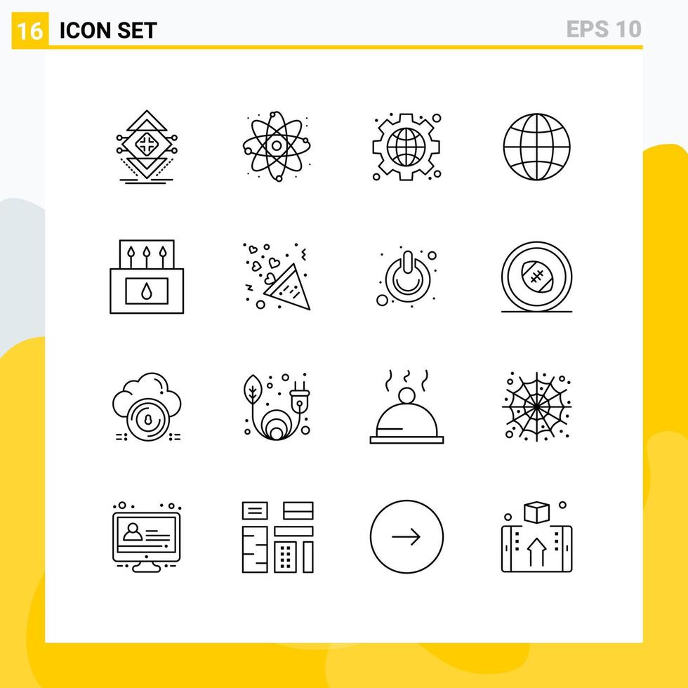 ensemble moderne de 16 contours pictogramme d'aventure web gear globe terrestre éléments de conception vectoriels modifiables vecteur