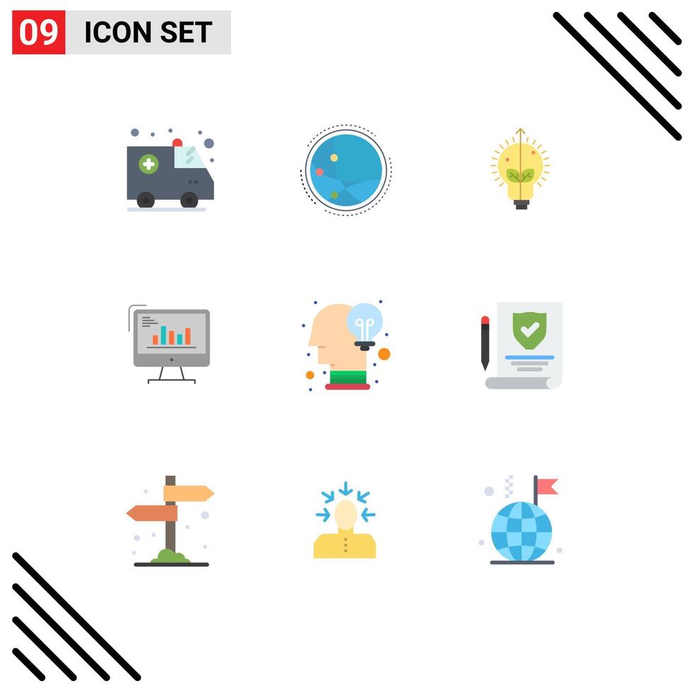 pack de 9 signes et symboles de couleurs plates modernes pour les supports d'impression Web tels que le marketing informatique succès graphique d'entreprise éléments de conception vectoriels modifiables vecteur