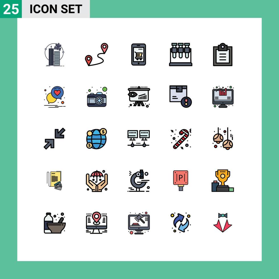 interface mobile ligne remplie couleur plate ensemble de 25 pictogrammes de tâches chariot scientifique panier de laboratoire éléments de conception vectoriels modifiables vecteur