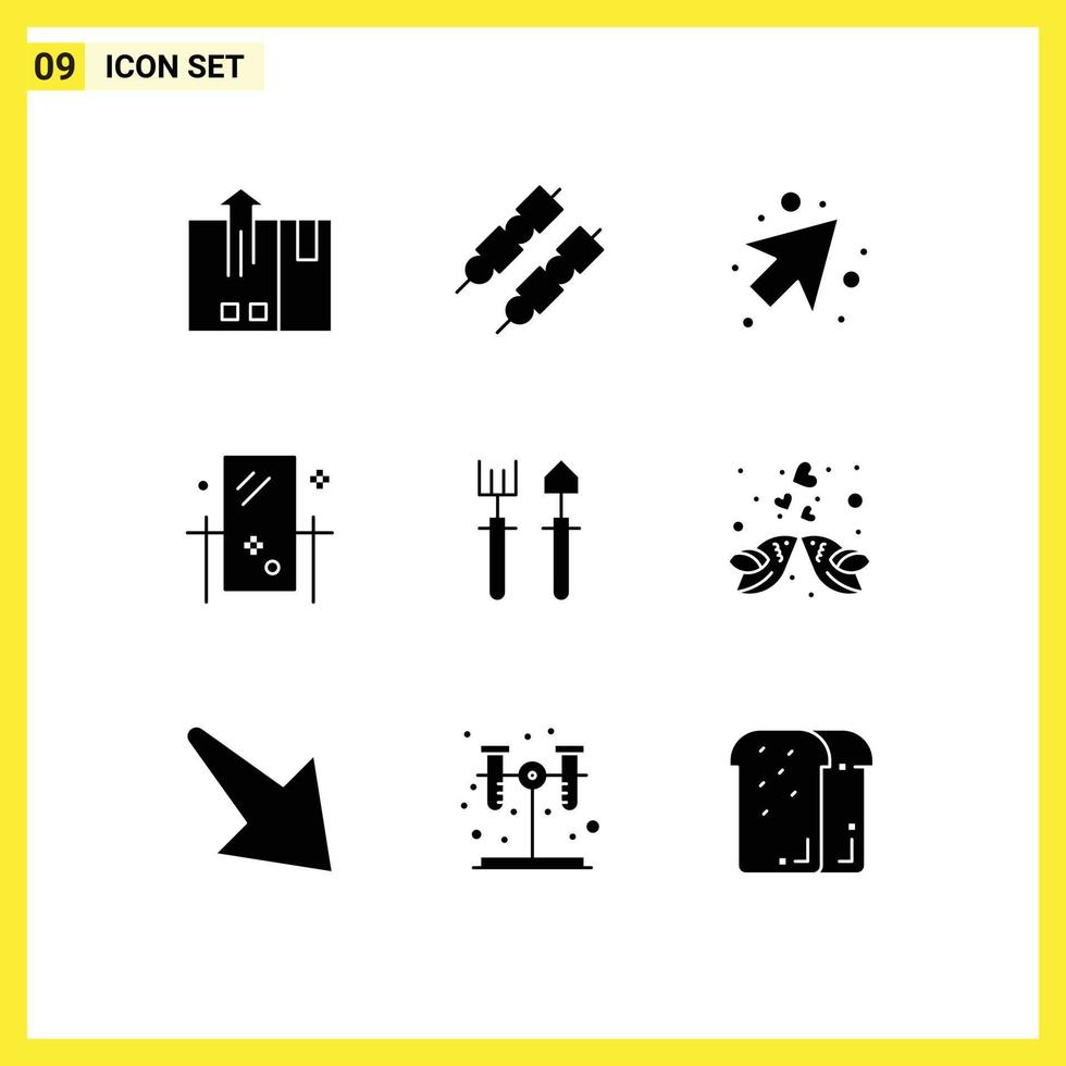 ensemble moderne de 9 glyphes et symboles solides tels que jardinier réflexion flèche miroir commode éléments de conception vectoriels modifiables vecteur