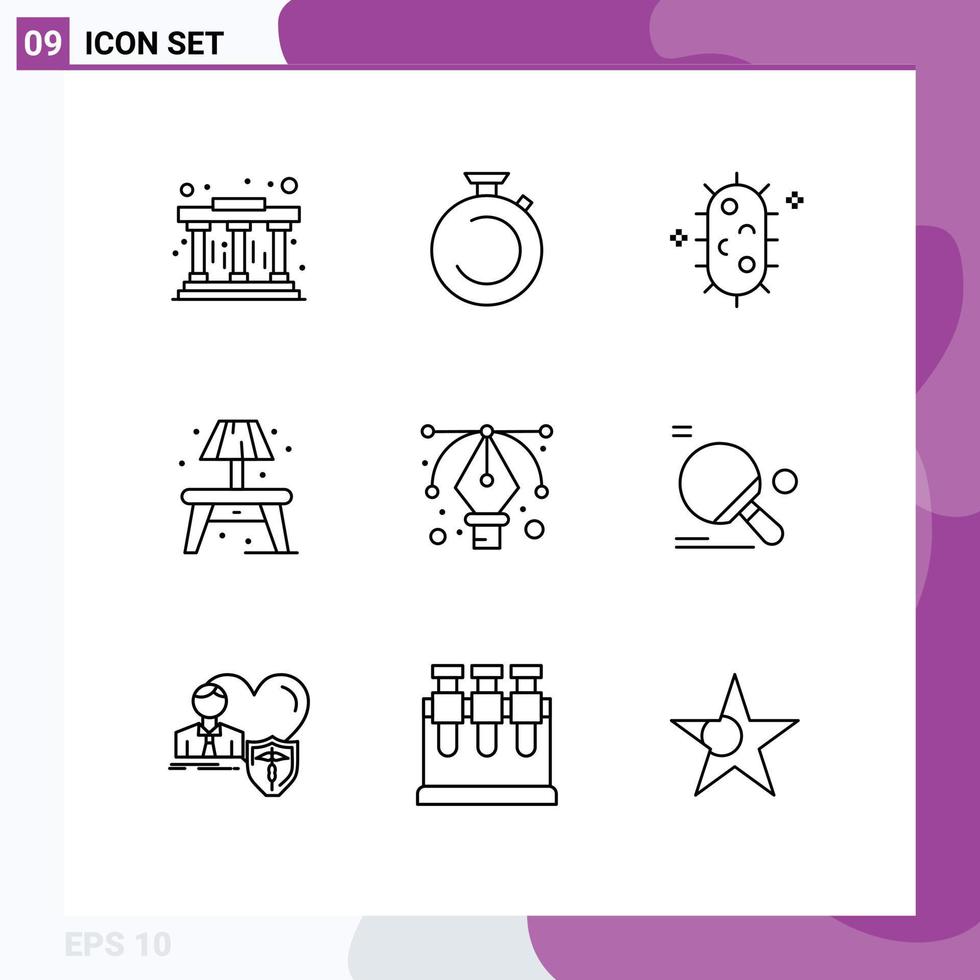 ensemble moderne de 9 contours et symboles tels que la conception d'outils bactéries forfaitaire éléments de conception vectoriels modifiables à la maison vecteur