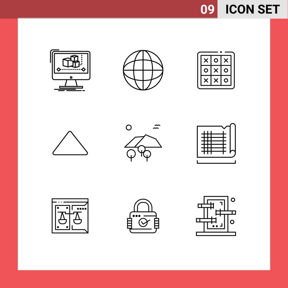 symboles d'icônes universels groupe de 9 contours modernes de paysage jouer tac up jeu éléments de conception vectoriels modifiables vecteur