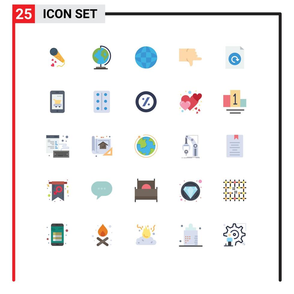 pack de 25 signes et symboles de couleurs plates modernes pour les supports d'impression Web tels que les pouces de carte de vote de fichier n'aiment pas les éléments de conception vectoriels modifiables vecteur