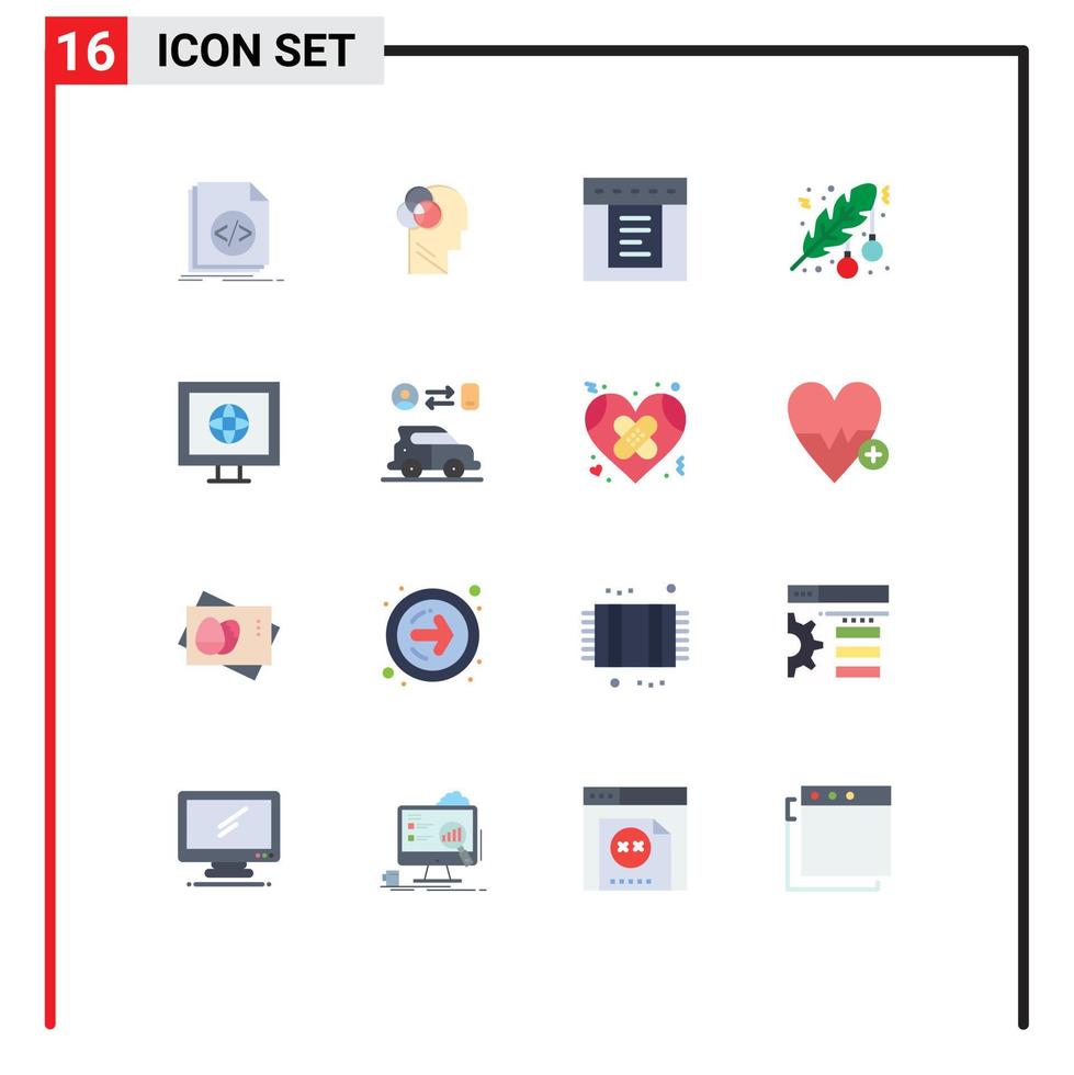 16 pack de couleurs plates de l'interface utilisateur de signes et symboles modernes de boule de décoration de tête de point internet pack modifiable d'éléments de conception de vecteur créatif