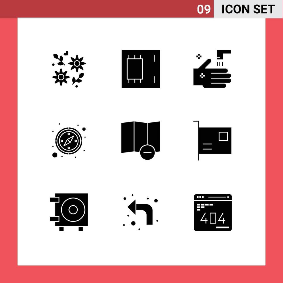 9 ensemble de glyphes solides universels pour les applications web et mobiles carte produits gps onglet de direction éléments de conception vectoriels modifiables vecteur