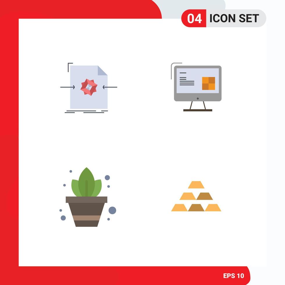symboles d'icônes universelles groupe de 4 icônes plates modernes de traitement de jardinage de documents éléments de conception vectoriels modifiables de plantes en pot vecteur