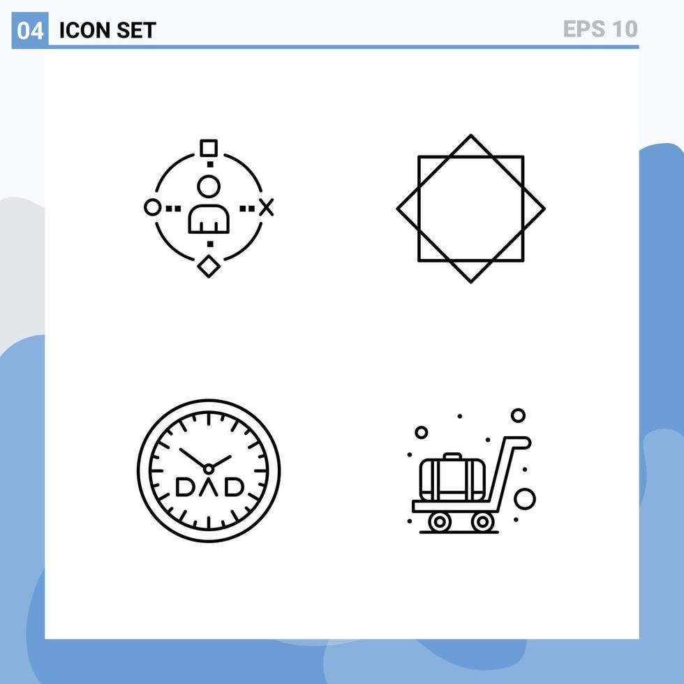 pack de 4 signes et symboles modernes de couleurs plates remplies pour les supports d'impression Web tels que les éléments de conception vectoriels modifiables de la pièce d'horlogerie de virus d'expérience de temps familial ambiant vecteur