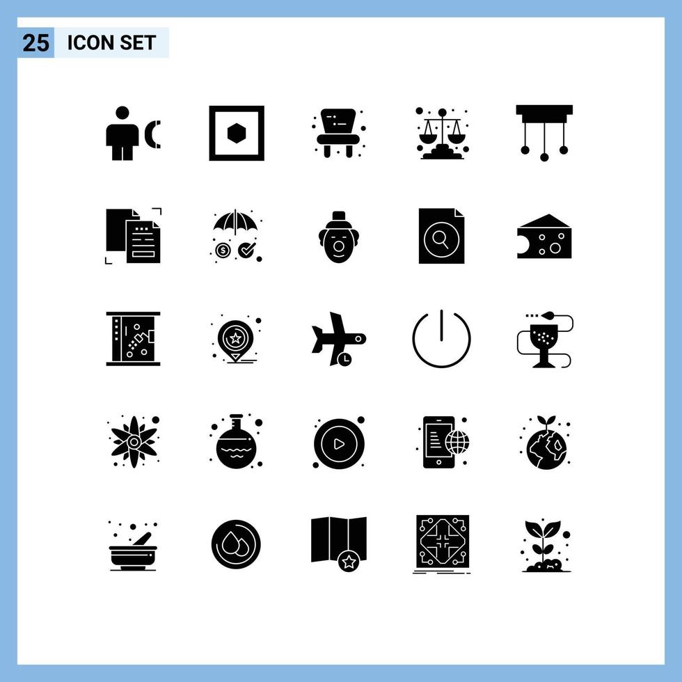 25 concept de glyphe solide pour les sites Web mobiles et applications maison lustre bébé échelles justice éléments de conception vectoriels modifiables vecteur